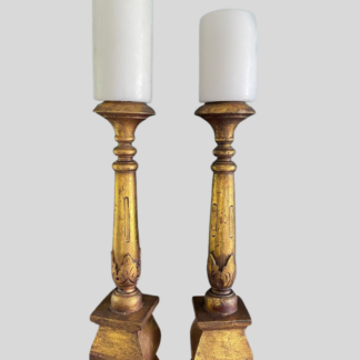 Pair of Wooden Balinese Gilded Candlesticks